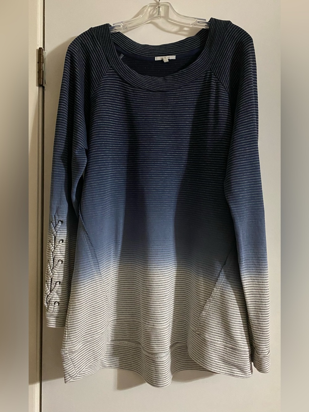 Maurices Striped Ombre Long-Sleeve Women’s Top in Navy and Cream